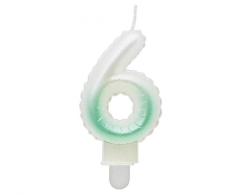 Świeczka urodzinowa Godan cyferka 6, ombre, perłowa biało-zielona, 7 cm (SF-PBZ6) Świeczka urodzinowa Godan cyferka 6, ombre, perłowa biało-zielona, 7 cm (SF-PBZ6)