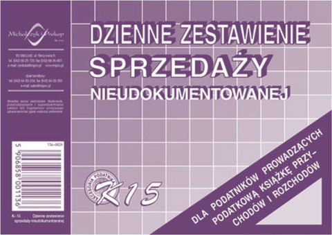 Druk offsetowy Michalczyk i Prokop DZIENNE ZEST SPRZED NIEUD. K15 A6 50k. (K-15) Druk offsetowy Michalczyk i Prokop DZIENNE ZEST SPRZED NIEUD. K15 A6 50k. (K-15)