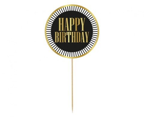 Dekoracja na tort Godan Party - Happy Birthday, czarna, paski, 10 cm (RV-DTPC) Dekoracja na tort Godan Party - Happy Birthday, czarna, paski, 10 cm (RV-DTPC)