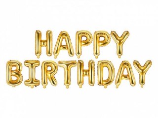 Balon foliowy Partydeco złoty napis Happy Birthday 340x35 cm 14cal (FB6M-019)