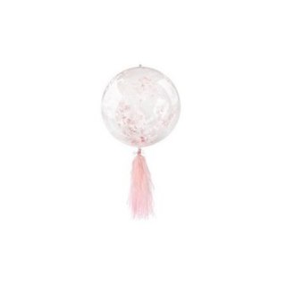 Balon gumowy Arpex pvc transparentny z różowym konfetti w środku i frędzlami transparentny 450mm (BLF5757)