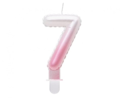 Świeczka urodzinowa Godan cyferka 7, ombre, perłowa biało-różowa, 7 cm (SF-PBR7) Świeczka urodzinowa Godan cyferka 7, ombre, perłowa biało-różowa, 7 cm (SF-PBR7)