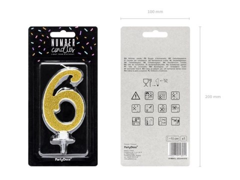 Świeczka urodzinowa Partydeco Cyferka 6, złoty, 10cm (SCU4-6-019) Świeczka urodzinowa Partydeco Cyferka 6, złoty, 10cm (SCU4-6-019)
