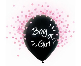 Balon gumowy Godan Boy Or Girl, różowe konfetti, 12 cali, 4 szt. czarna 12cal (H12/BGR4)