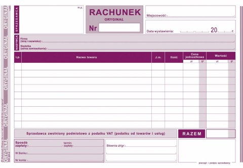 Druk offsetowy Michalczyk i Prokop Rachunek dla zwolnionych podmiotowo z VAT A5 80k. (231-3) Druk offsetowy Michalczyk i Prokop Rachunek dla zwolnionych podmiotowo z VAT A5 80k. (231-3)