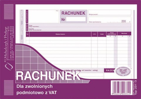 Druk offsetowy Michalczyk i Prokop Rachunek dla zwolnionych podmiotowo z VAT A5 80k. (231-3) Druk offsetowy Michalczyk i Prokop Rachunek dla zwolnionych podmiotowo z VAT A5 80k. (231-3)