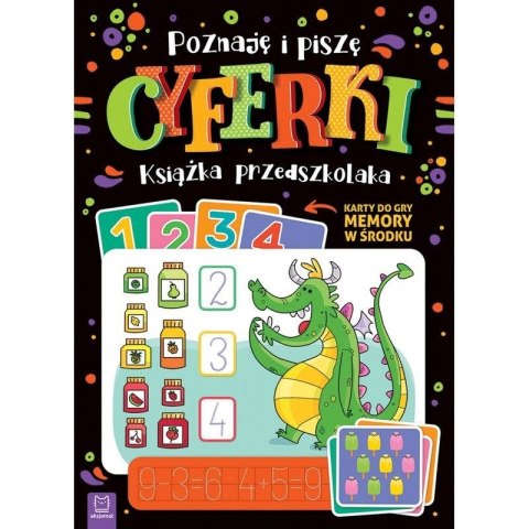 Książeczka edukacyjna Aksjomat Poznaję i piszę cyferki. Książka przedszkolaka. Karty do gry memory w środku Książeczka edukacyjna Aksjomat Poznaję i piszę cyferki. Książka przedszkolaka. Karty do gry memory w środku