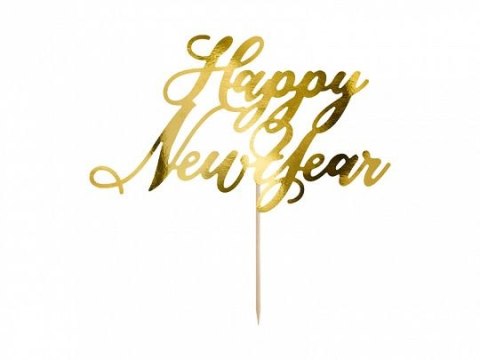 Dekoracja na tort Partydeco Topper na tort Happy New Year, wykonany z papieru lustrzanego w kolorze złotym wysokość ok. 24 cm. ( Dekoracja na tort Partydeco Topper na tort Happy New Year, wykonany z papieru lustrzanego w kolorze złotym wysokość ok. 24 cm. (