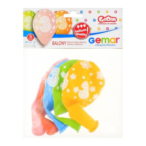 Balon gumowy Godan Premium Hel z nadrukiem 3, 13 cali/5 sztuk mix 330mm 13cal (GS120/3) Balon gumowy Godan Premium Hel z nadrukiem 3, 13 cali/5 sztuk mix 330mm 13cal (GS120/3)