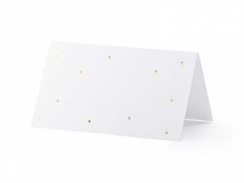 Wizytówka na stół Partydeco wykonane z papieru w kolorze białym, ze złotym metalizowanym wzorem kropek (1 op. / 10 szt.) (WS4-01 Wizytówka na stół Partydeco wykonane z papieru w kolorze białym, ze złotym metalizowanym wzorem kropek (1 op. / 10 szt.) (WS4-01