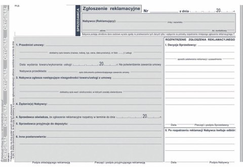 Druk samokopiujący Michalczyk i Prokop Zgłoszenie reklamacyjne A5 39k. (601-3) Druk samokopiujący Michalczyk i Prokop Zgłoszenie reklamacyjne A5 39k. (601-3)
