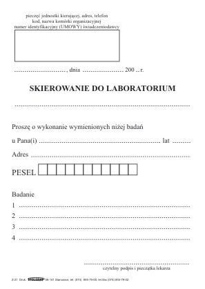Druk samokopiujący Stolgraf Skierowanie do laboratorium A6 100k. (Z21) Druk samokopiujący Stolgraf Skierowanie do laboratorium A6 100k. (Z21)