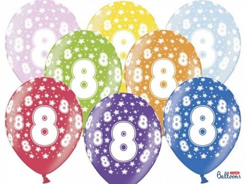 Balon gumowy Partydeco gumowy 8 urodziny, mix kolorów 30 cm/6 sztuk mix 300mm (SB14M-008-000-6) Balon gumowy Partydeco gumowy 8 urodziny, mix kolorów 30 cm/6 sztuk mix 300mm (SB14M-008-000-6)