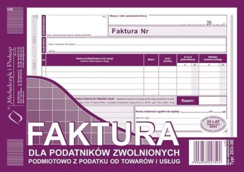 Druk offsetowy Michalczyk i Prokop Faktura dla podatników zwolnionych z podatku VAT A5 80k. (203-3E) Druk offsetowy Michalczyk i Prokop Faktura dla podatników zwolnionych z podatku VAT A5 80k. (203-3E)