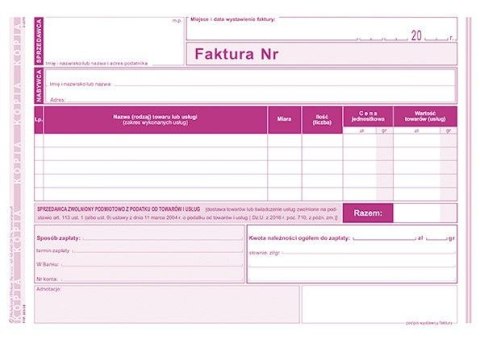 Druk offsetowy Michalczyk i Prokop Faktura dla podatników zwolnionych z podatku VAT A5 80k. (203-3E) Druk offsetowy Michalczyk i Prokop Faktura dla podatników zwolnionych z podatku VAT A5 80k. (203-3E)