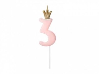 Świeczka urodzinowa Partydeco Cyferka 3, jasny różowy, 9.5cm (SCU6-3-081J)