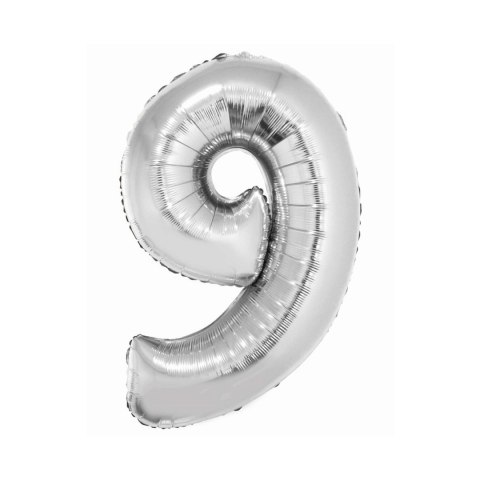 Balon foliowy Godan Smart cyfra 9 srebrna 76cm (CH-SSR9) Balon foliowy Godan Smart cyfra 9 srebrna 76cm (CH-SSR9)