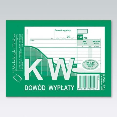 Druk samokopiujący Michalczyk i Prokop KW Dowód wypłaty A6 80k. (402-5) Druk samokopiujący Michalczyk i Prokop KW Dowód wypłaty A6 80k. (402-5)