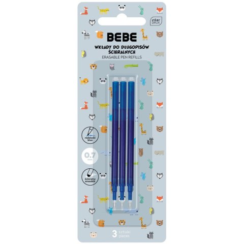 Wkład do długopisu Bebe wymazywalny 3szt 5902277331861, niebieski 0,7mm Wkład do długopisu Bebe wymazywalny 3szt 5902277331861, niebieski 0,7mm