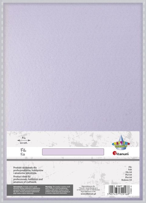 Filc Titanum Craft-Fun Series pastelowy A4 kolor: wrzosowy 10 ark. (179901-4) Filc Titanum Craft-Fun Series pastelowy A4 kolor: wrzosowy 10 ark. (179901-4)
