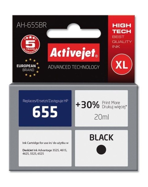 Tusz (cartridge) alternatywny Activejet HP 655 CZ109AE czarny 20ml (EXPACJAHP0214) Tusz (cartridge) alternatywny Activejet HP 655 CZ109AE czarny 20ml (EXPACJAHP0214)