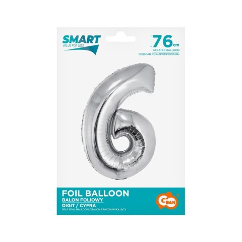 Balon foliowy Godan Smart cyfra 6 srebrna 76cm (CH-SSR6) Balon foliowy Godan Smart cyfra 6 srebrna 76cm (CH-SSR6)