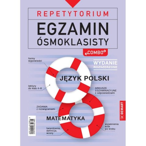 Książeczka edukacyjna Demart Repetytorium. Egzamin ósmoklasisty. COMBO. Wersja Rozszerzona Książeczka edukacyjna Demart Repetytorium. Egzamin ósmoklasisty. COMBO. Wersja Rozszerzona