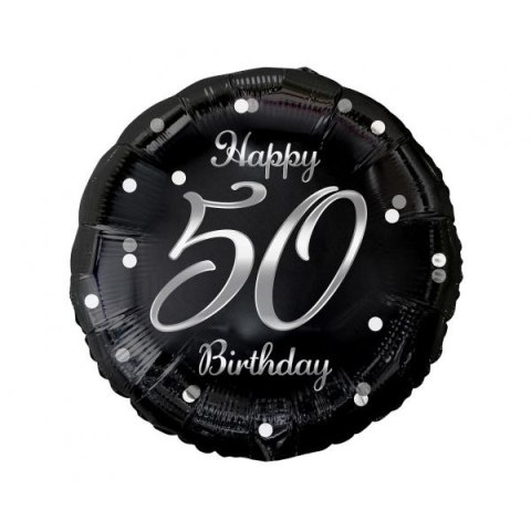 Balon foliowy Godan Happy 50 Birthday, czarny, nadruk srebrny 18cal (FG-O50S) Balon foliowy Godan Happy 50 Birthday, czarny, nadruk srebrny 18cal (FG-O50S)