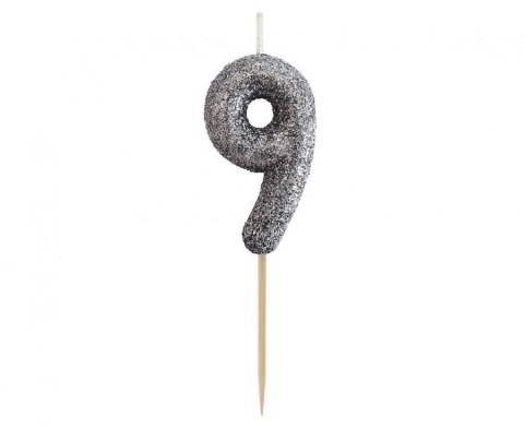 Świeczka urodzinowa Godan piker cyferka 9, brokatowa czarna, 11x3.5 cm (BH-SPC9) Świeczka urodzinowa Godan piker cyferka 9, brokatowa czarna, 11x3.5 cm (BH-SPC9)