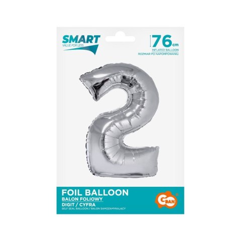 Balon foliowy Godan Smart cyfra 2 srebrna 76cm (CH-SSR2) Balon foliowy Godan Smart cyfra 2 srebrna 76cm (CH-SSR2)