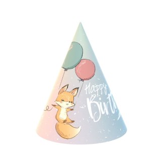 Czapka party Godan Happy Birthday Lisek 6 sztuk mix papier (PG-CHBL)