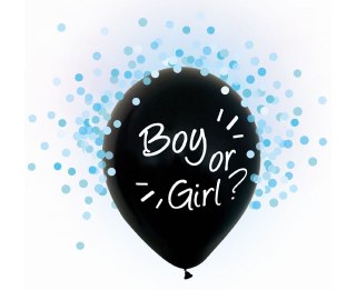 Balon gumowy Godan Boy Or Girl, niebieskie konfetti, 12 cali, 4 szt. czarna 12cal (H12/BGN4)