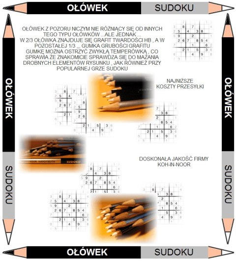 Ołówek Koh-I-Noor Sudoku dwustronny grafitowo-gumowy złoty lub srebrny (1350) Ołówek Koh-I-Noor Sudoku dwustronny grafitowo-gumowy złoty lub srebrny (1350)