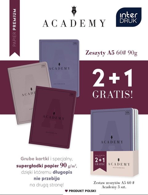 Zeszyt Interdruk ACADEMY zest zeszytów A5/60# 3szt 2+1 A5 60k. 90g krata (5902277347541) Zeszyt Interdruk ACADEMY zest zeszytów A5/60# 3szt 2+1 A5 60k. 90g krata (5902277347541)